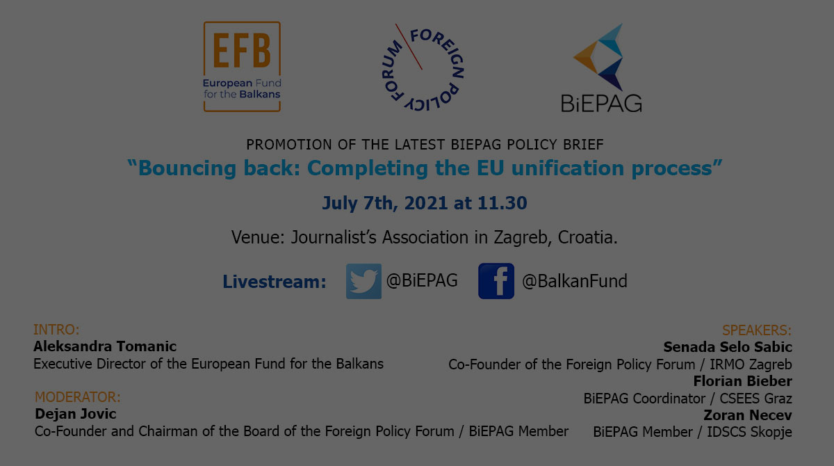 Promotion of the latest BiEPAG policy brief “Bouncing back: Completing the EU unification process”